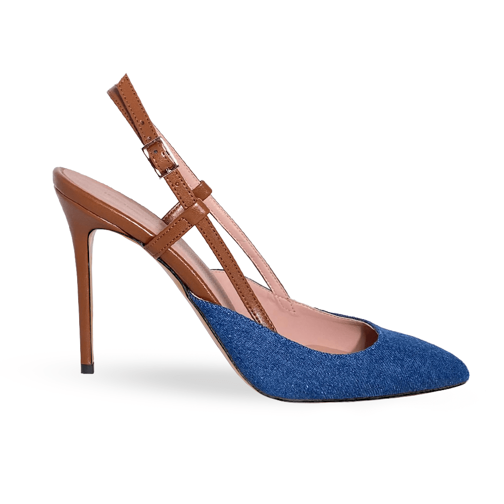 Identità Décolleté Slingback PERLA PELLE CUOIO/DENIM